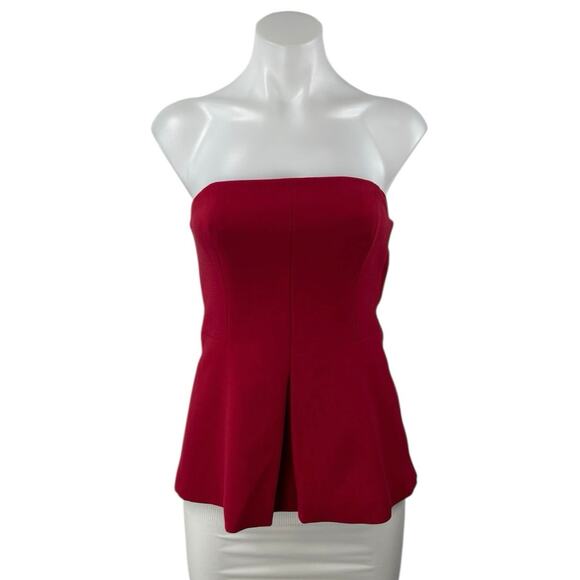 Rachel Roy Women's Red Strapless Sleeveless Peplum Bustier Tube Blouse Top Sz 0 - Picture 1 of 4